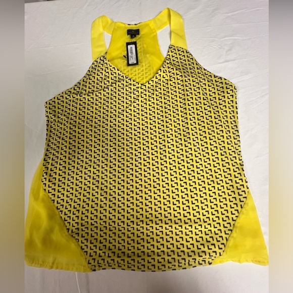 WORTHINGTON YELLOW/BLACK SLEEVELESS TOP  SIZE XL W/V NECK  100% POLYESTER - Picture 1 of 9